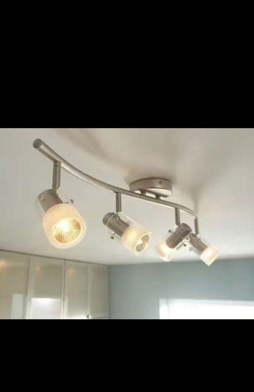 4-Light Brushed Steel Wave Bar Track Lighting Fixture with Cylinder Glass Shades