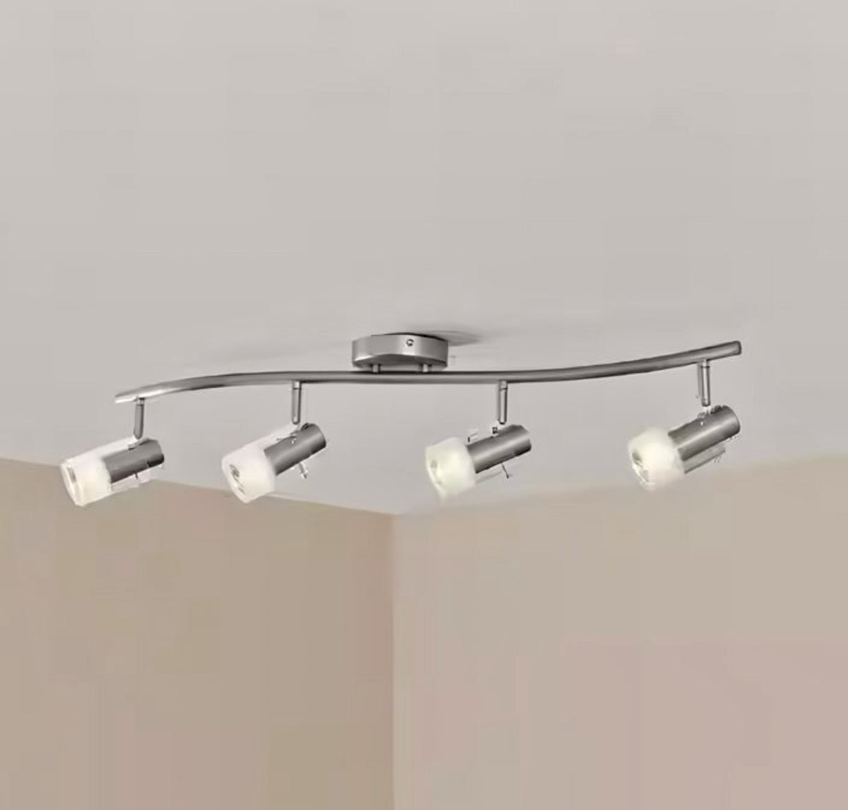 4-Light Brushed Steel Wave Bar Track Lighting Fixture with Cylinder Glass Shades