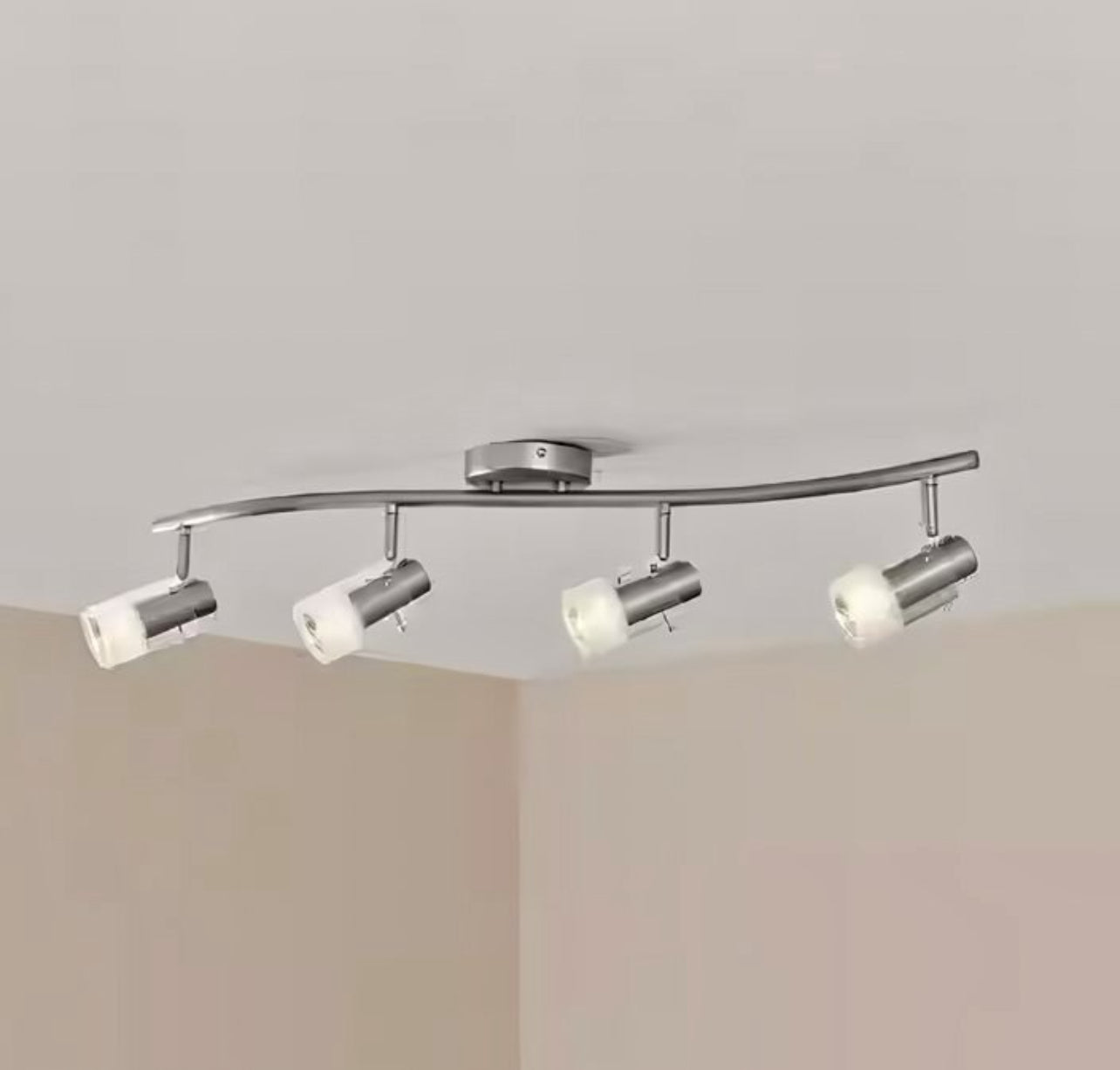 4-Light Brushed Steel Wave Bar Track Lighting Fixture with Cylinder Glass Shades