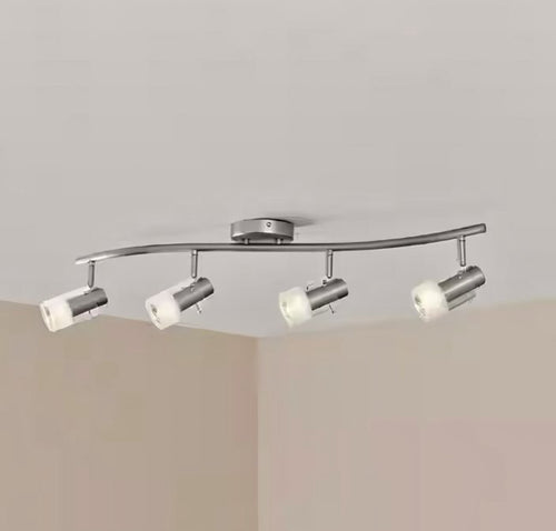 4-Light Brushed Steel Wave Bar Track Lighting Fixture with Cylinder Glass Shades