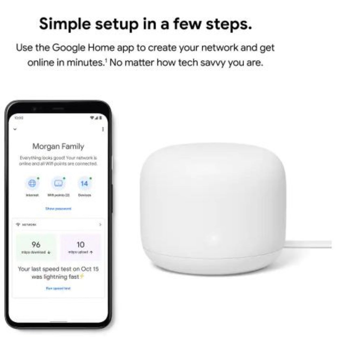 Nest Wifi - Mesh Router AC2200 and 1 Point with Google Assistant - 2 Pack - Snow