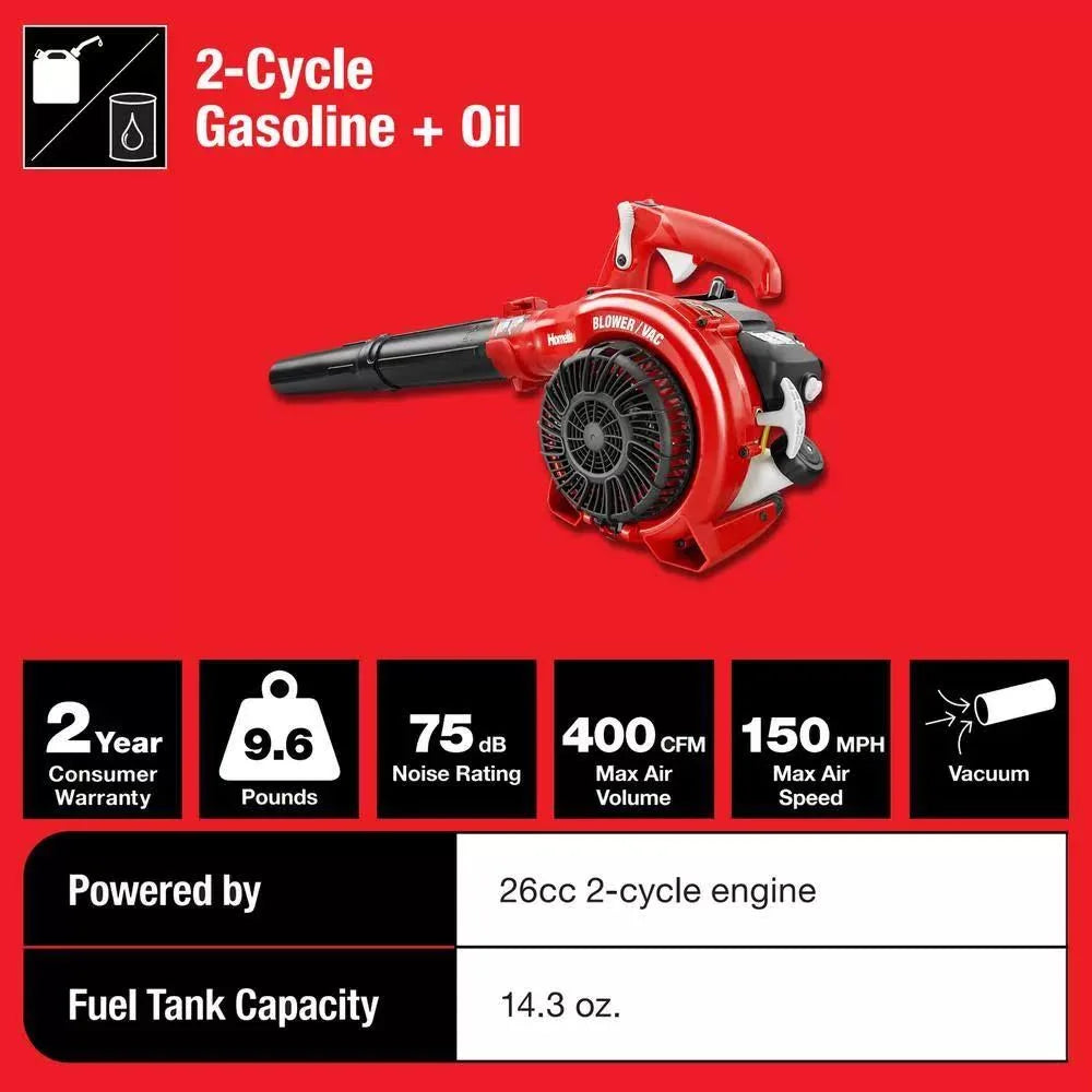 Homelite 150 MPH 400 CFM 26cc Gas Handheld Blower Vacuum
