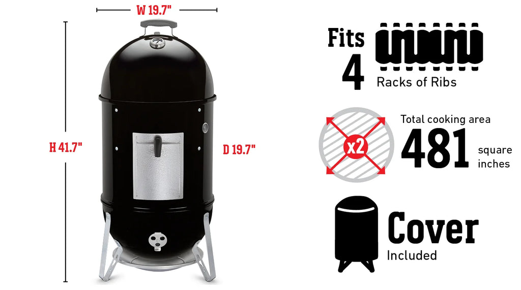 Weber 18 in. Smokey Mountain Charcoal Cooker Smoker in Black with Cover and Built-In Thermometer